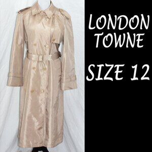 EUC Trench Coat Lightweight London Towne Womens Size 12 Rain Jacket Metallic